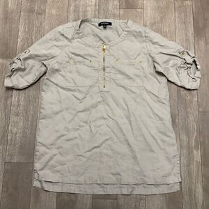 Womens‎ Ellen Tracy Linen Shortsleeve Quarter Zip Shirt